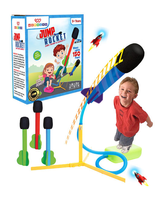 Jump Rocket Stomp Launcher and 3 Foam Tipped Rockets with Whistling Sound