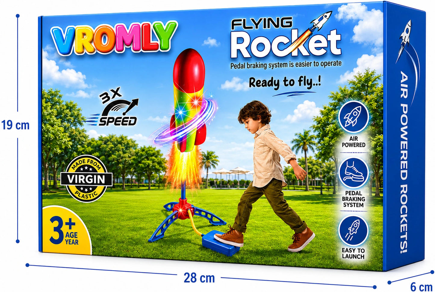 Jump Rocket Stomp Launcher and 3 Foam Tipped Rockets with Whistling Sound