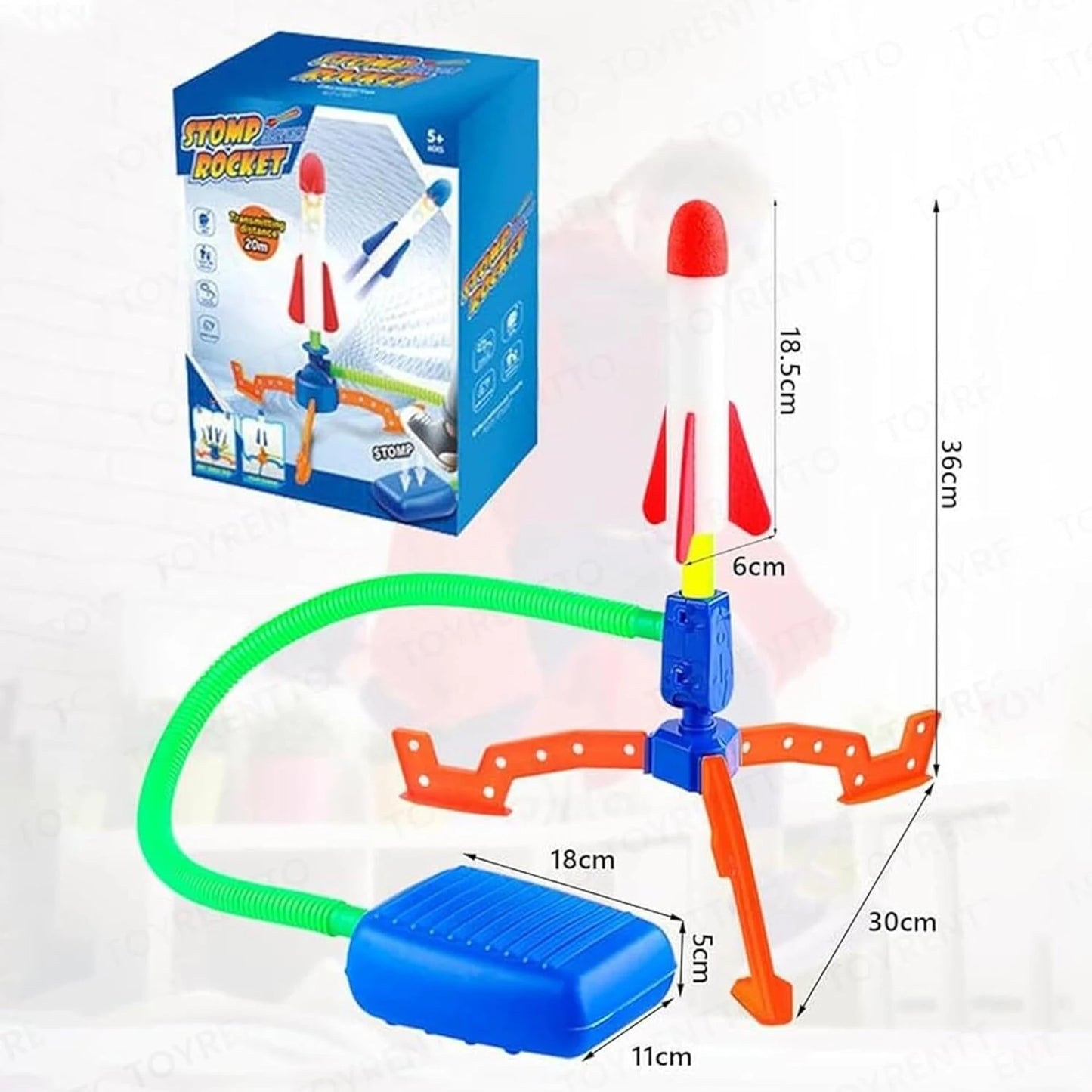 Jump Rocket Stomp Launcher and 3 Foam Tipped Rockets with Whistling Sound