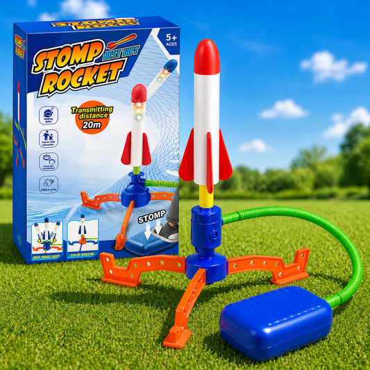 Jump Rocket Stomp Launcher and 3 Foam Tipped Rockets with Whistling Sound